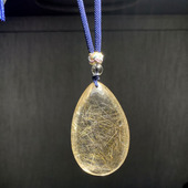 已打孔 水晶把玩 水玉冰魄天然发晶把玩 金发晶手把件