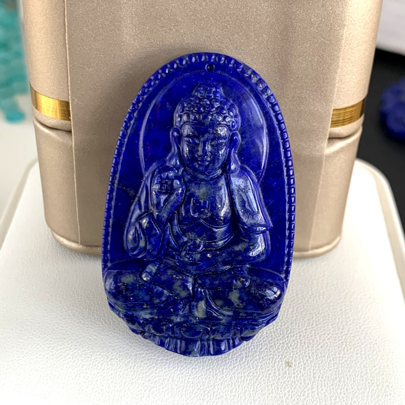 天然青金石雕刻八大守护神吊坠