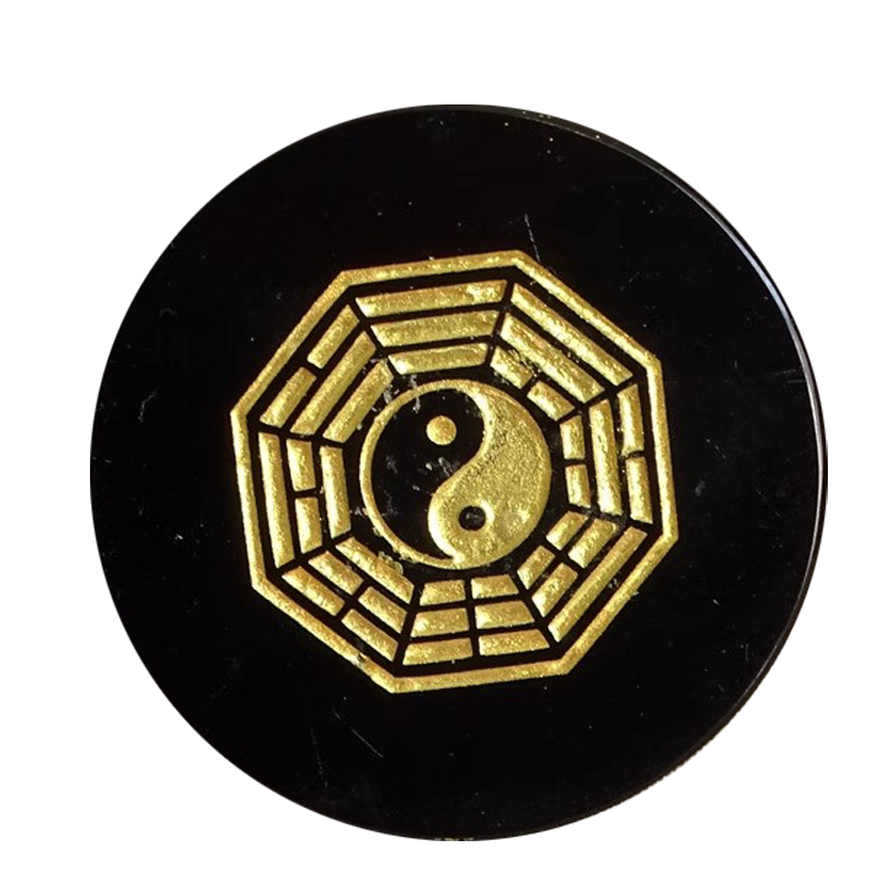 天然黑曜石圆牌项链八卦吊坠