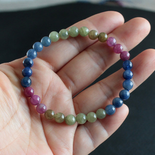 水玉冰魄天然彩色蓝宝石手链 蓝宝石三圈手链