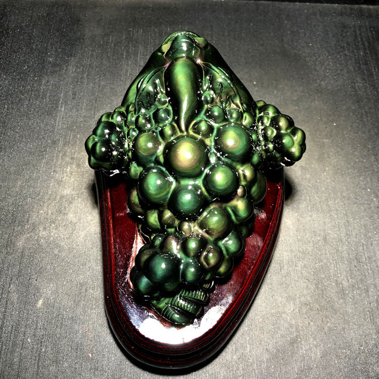 水玉冰魄天然黑曜石金蟾摆件彩虹眼三角蟾家居摆饰手工雕刻三脚蟾