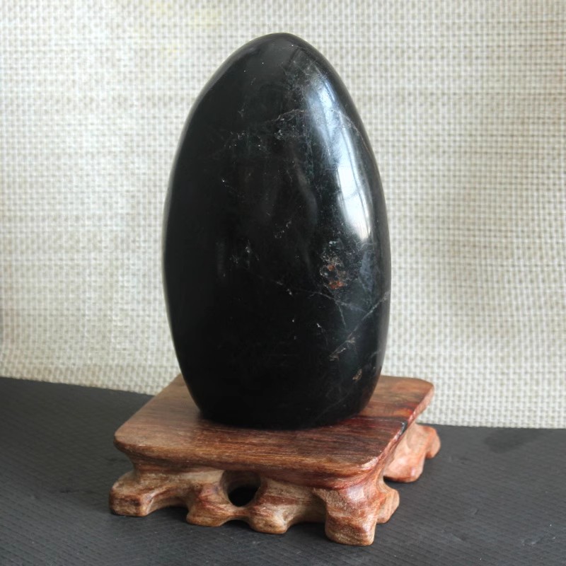 拋光款天然黑碧璽擺件托瑪琳原石