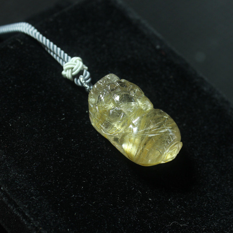 水玉冰魄 天然金发晶雕刻貔貅吊坠  水晶项链 一物一图钛晶