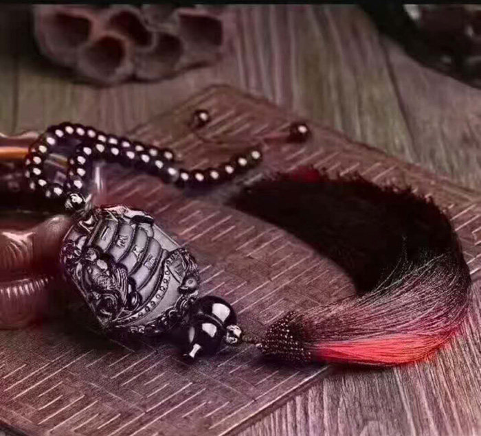 水玉冰魄 天然黑曜石车挂 一帆风顺汽车挂件 手工编织车内挂饰