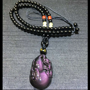 水玉冰魄 天然黑曜石葫芦吊坠 彩虹眼衣食无忧葫芦 如意貔貅项链