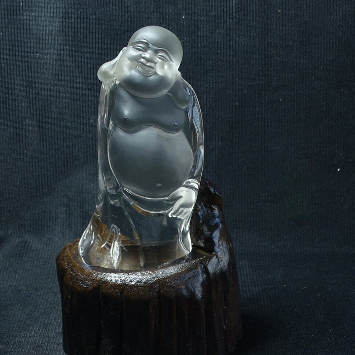 水玉冰魄 天然白水晶把玩摆件 白水晶大肚弥勒佛公手把件 送证书
