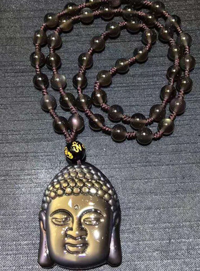 水玉冰魄黑曜石释迦摩尼配珠吊坠