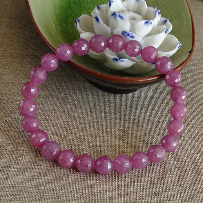 水玉冰魄天然红宝石手链 红绿宝红刚玉 红宝石刻面切面手串 闪亮