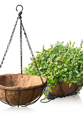 环保椰棕吊篮铁艺壁挂半壁花篮垂吊花篮架挂墙椰棕垫垂吊花盆挂架