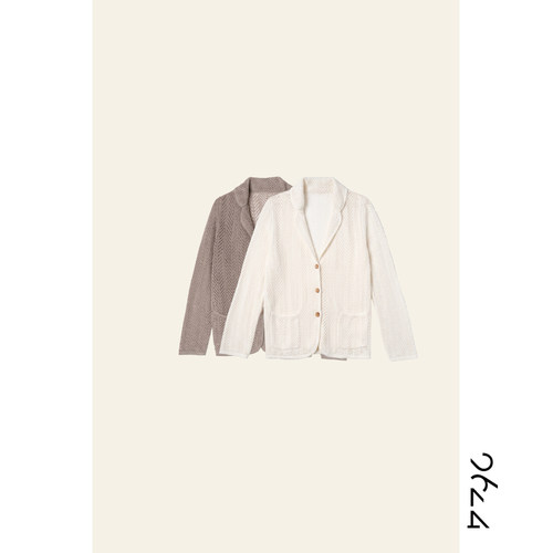 【断叶·亚麻织物】法国100野生亚麻+牛角扣针织女装外套6335331