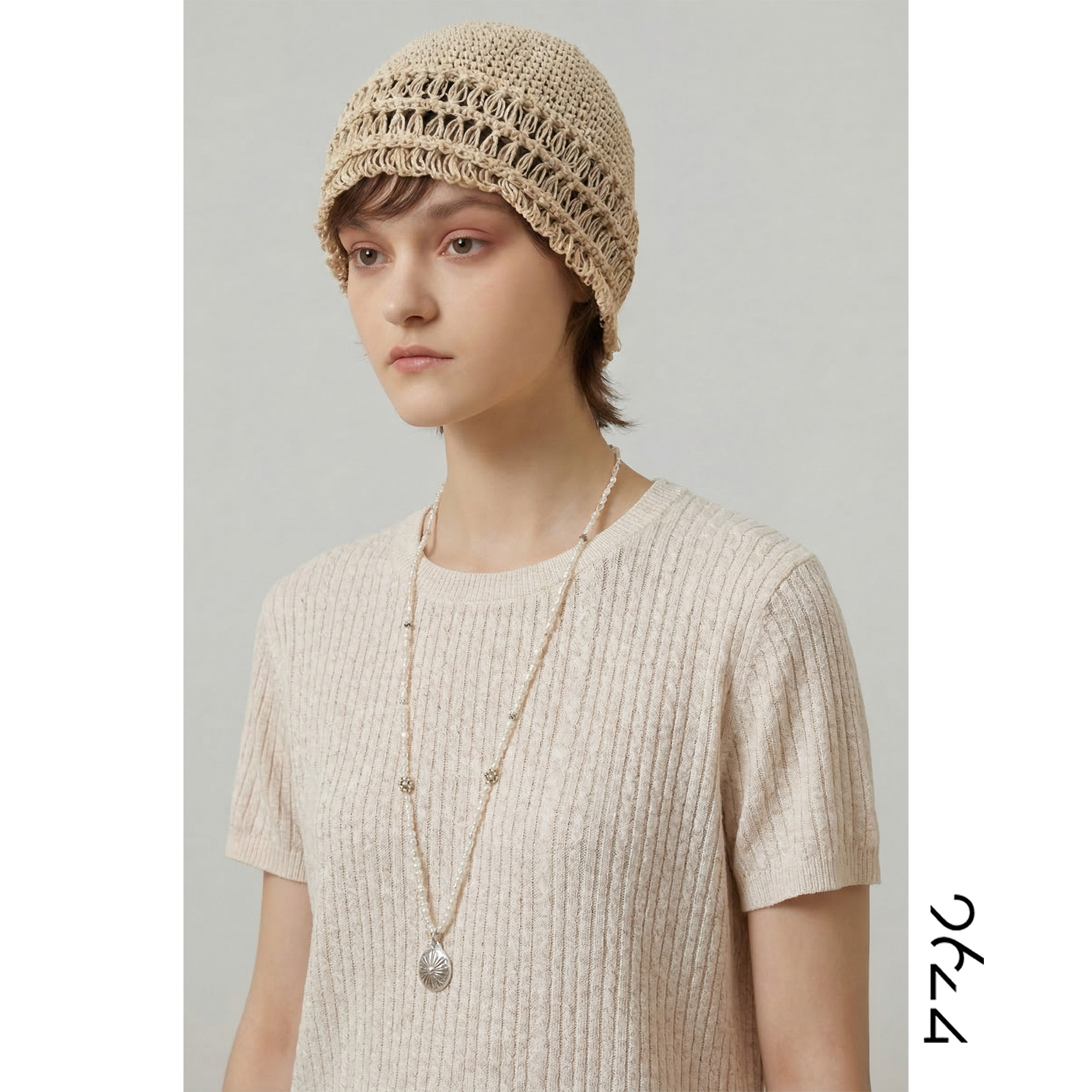 【】超细亚麻经典细麻花坑条女装松弛感短袖T恤6166116