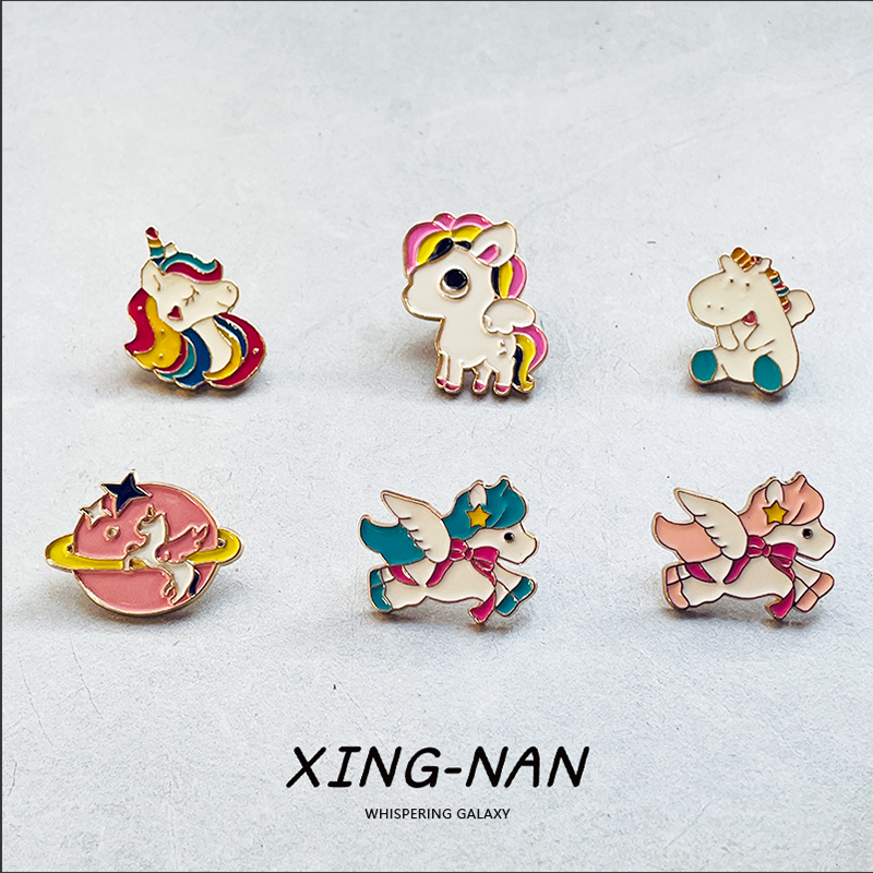 卡通精致独角兽金属胸针飞马金属徽章送朋友礼物背包饰品