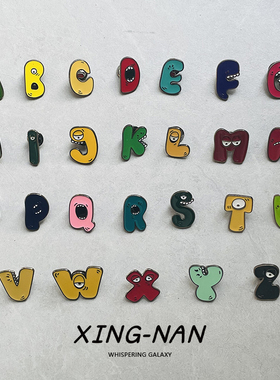 英文26个字母 金属可爱卡通小怪兽胸针 个性徽章学生背包配饰礼物