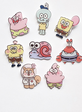 卡通海绵宝宝派大星胸针可爱少女心单面亚克力贴片学生情侣胸针