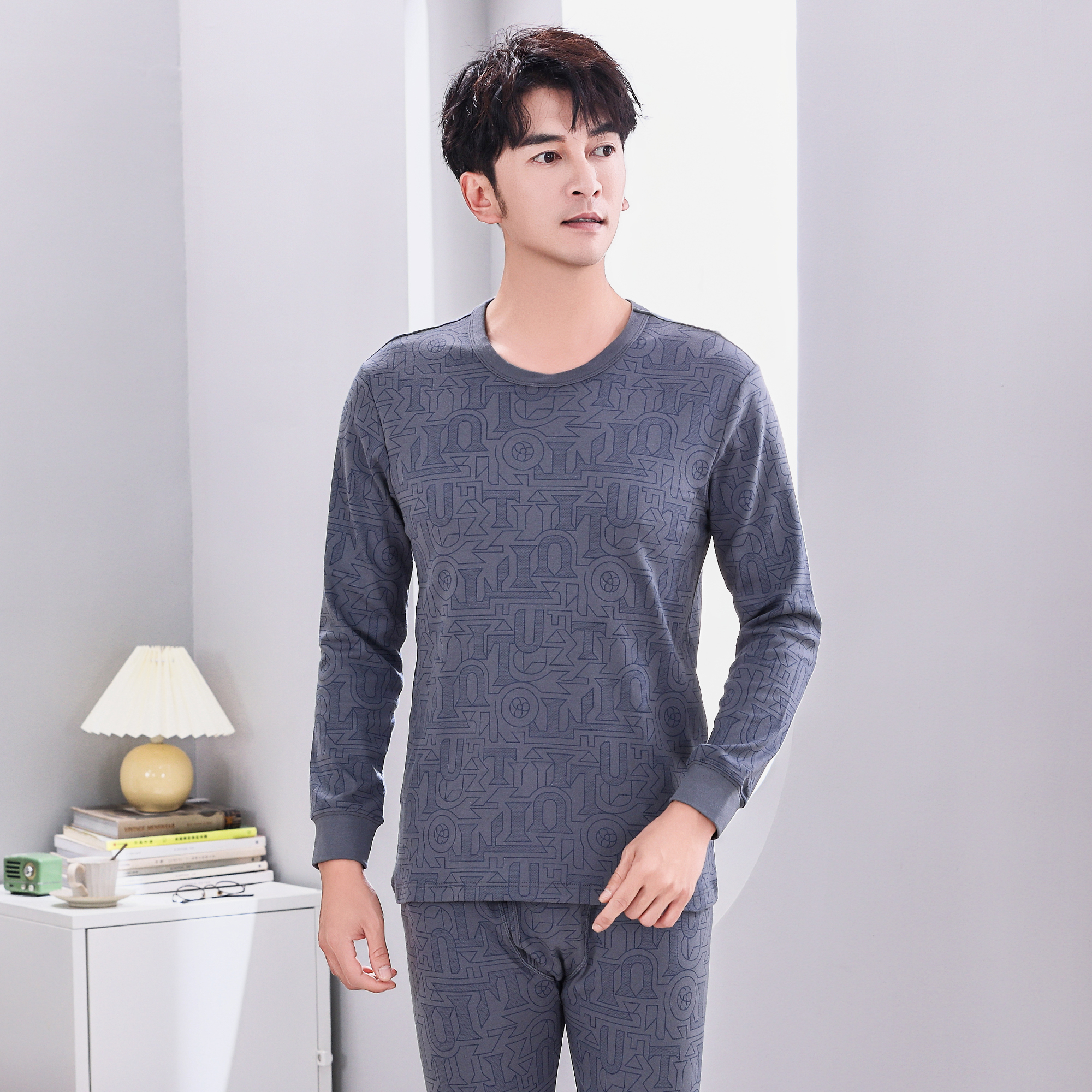 意大莱男士纯棉秋衣秋裤套装大码