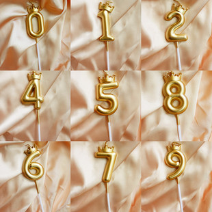 in网红金色皇冠数字蜡烛生日蛋糕装饰插件儿童周岁生日甜品台派对