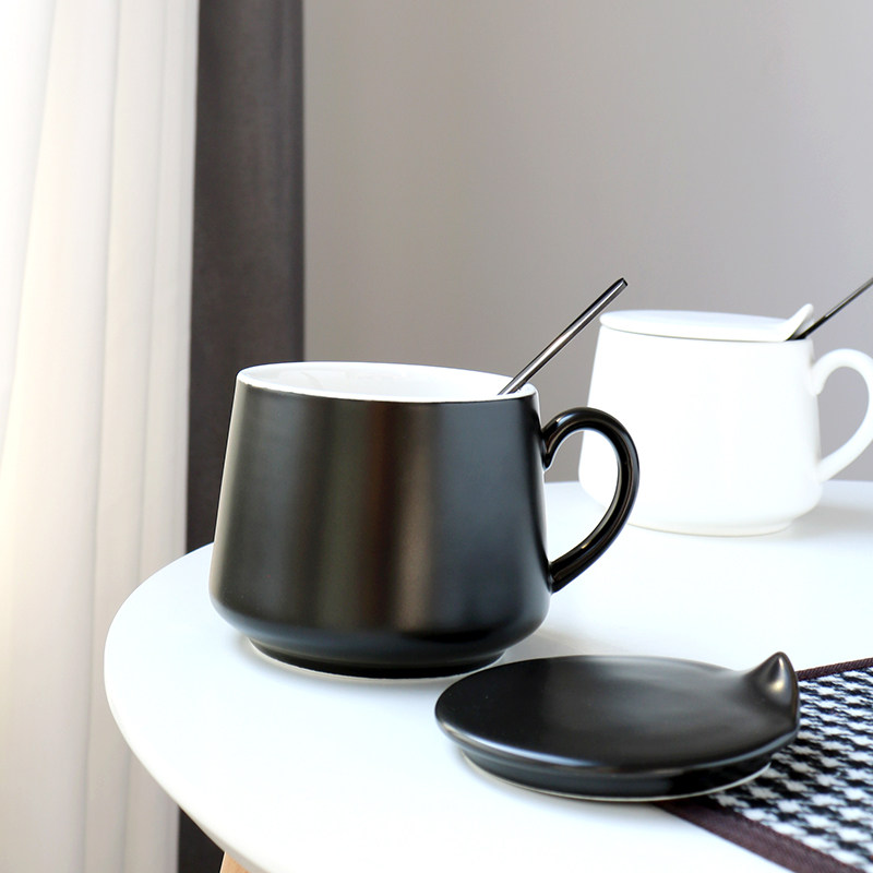 陶瓷杯简约高级感马克杯带盖勺子