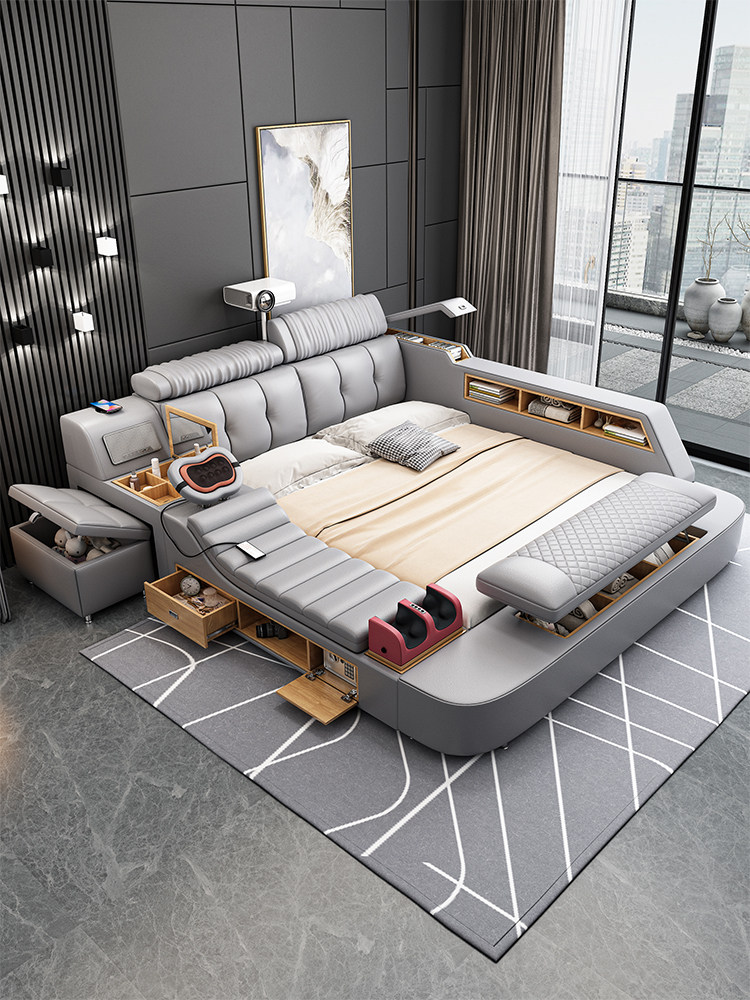 Tatami bed massage multifunctional bed modern simple leather master bedroom large bed double storage soft bag 2m wedding bed