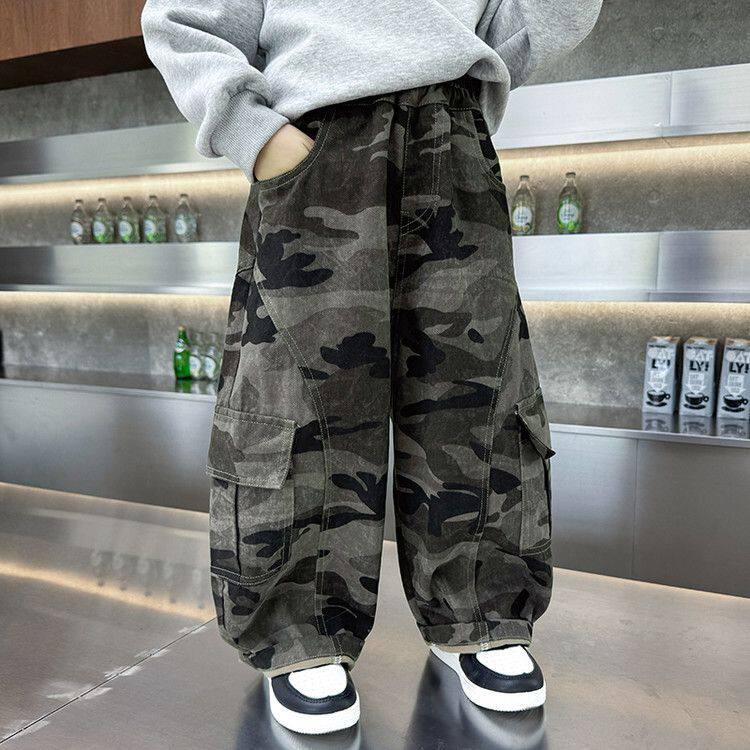 男童迷彩工装裤春秋2026新款儿童大童初中生直筒宽松长裤男孩休闲