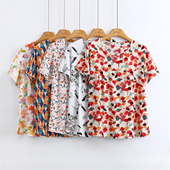 棉绸上衣女2025年夏薄款 妈妈T恤奶奶睡衣家居服 宽松大码 圆领短袖