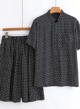 棉绸短袖开衫短裤家居服睡衣