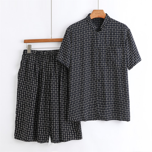 棉绸短袖开衫短裤家居服睡衣