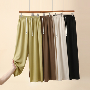 夏季绵绸阔腿裤女士宽松大码显瘦人造棉直筒裤休闲裤家居裤可外穿