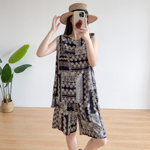 2025年夏棉绸背心短裤套装宽松显瘦无袖上衣妈妈人造棉睡衣家居服