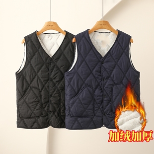 中老年男装 马夹2024年冬羽绒棉坎肩爸爸加绒加厚马甲爷爷保暖背心