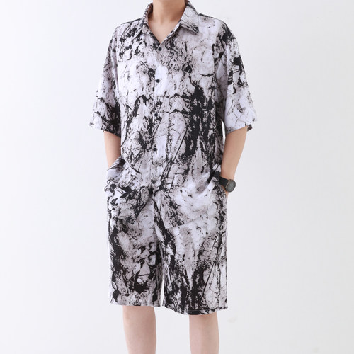 青年棉绸衬衫短裤套装家居服
