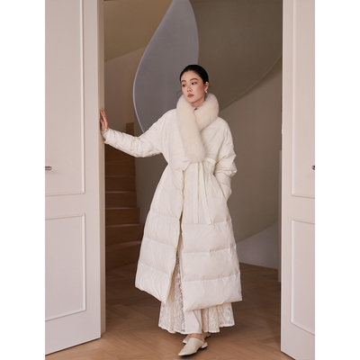 签儿真毛狐狸毛大毛领长款羽绒服