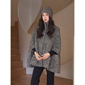 签儿新品 秋冬高级感灰色羊毛粗花呢斗篷法式 氛围感小个子复古大衣