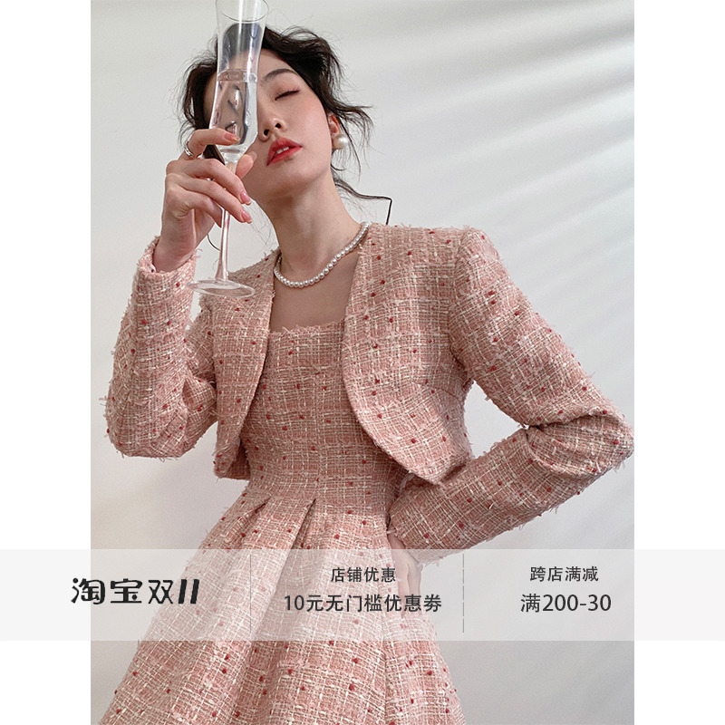 签儿2023新款春季小香风套装裙小个子高级感成套搭配减龄连衣裙女