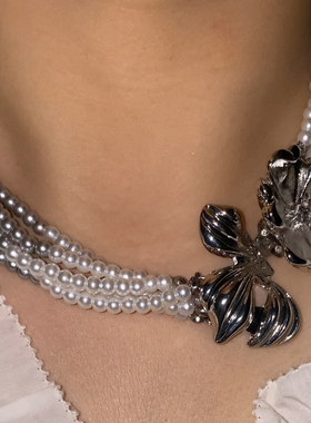欧美夸张高级感多层珍珠花朵项链女颈链高级感轻奢小众锁骨链