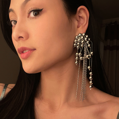夸张银色珠子女长款耳环