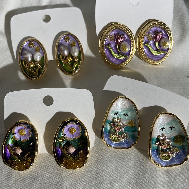 艺术生油画风花朵独特设计耳环2025新款爆款高级感新年耳饰耳钉,饰品/流行首饰/时尚饰品新,耳钉,淘宝优惠券,粉丝福利购,淘宝优惠卷