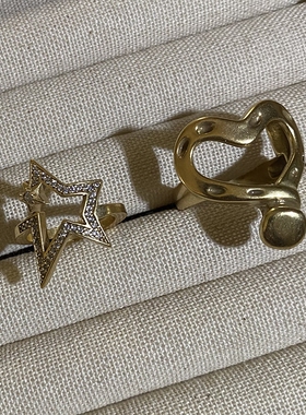 复古做旧老钱风星星爱心戒指女小众设计高级感轻奢时尚开口指环