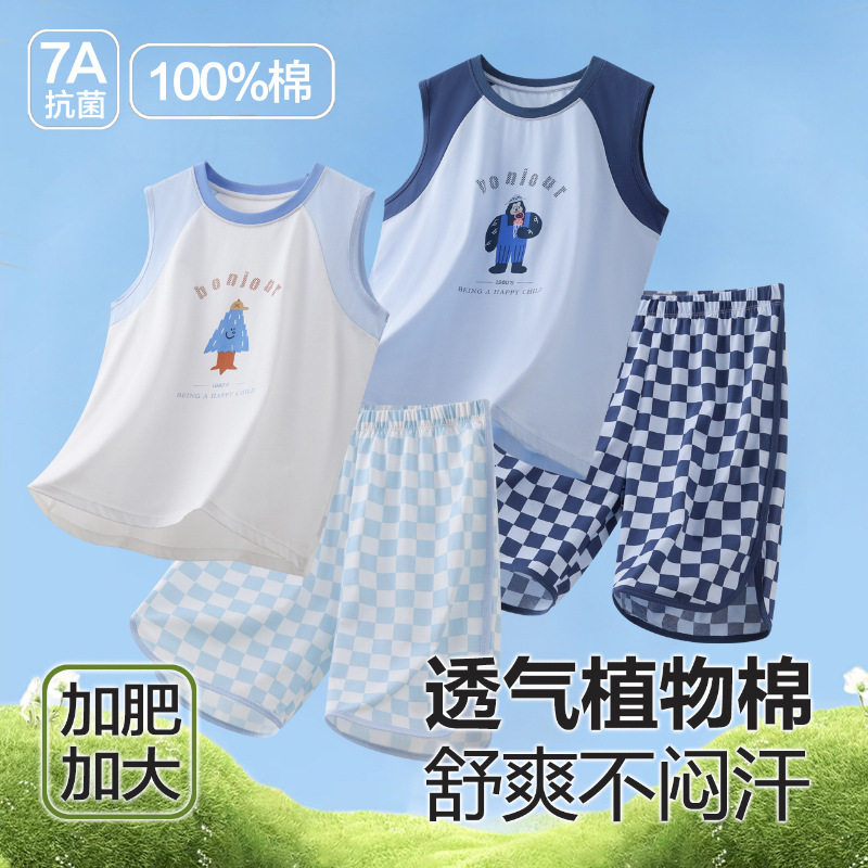 胖童纯棉a类夏季薄款男童无袖