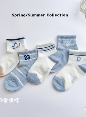 ADD儿童袜子春夏季新款男孩女孩蓝色卡通宝宝网眼透气棉袜