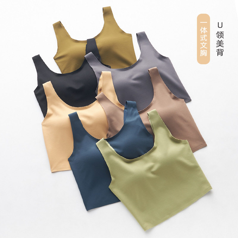 CT春夏女士一体式美背U领小背心舒适无钢圈带胸垫短款背心文胸