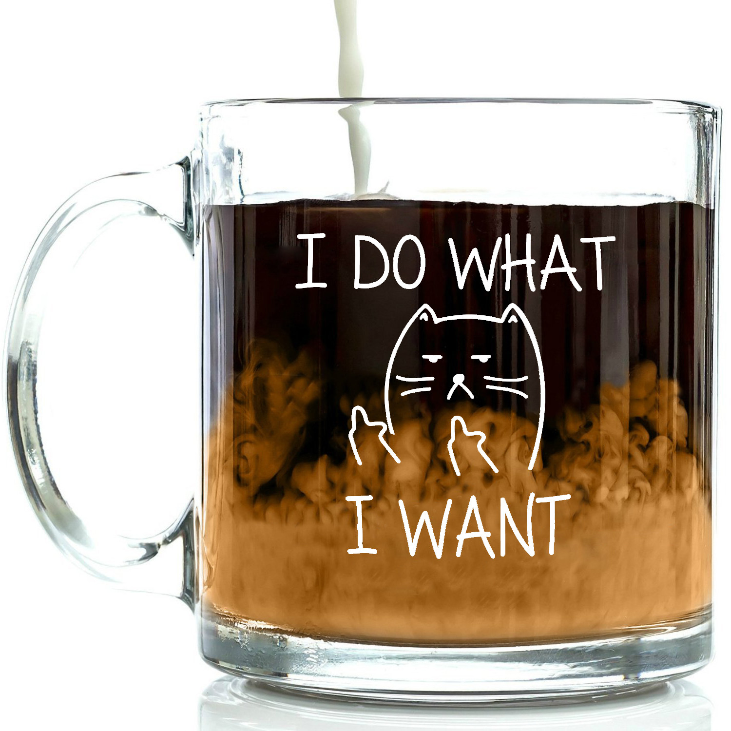 新款美式成人玻璃马克杯子中指猫咪Cat茶水杯父母亲节生日礼物Mug