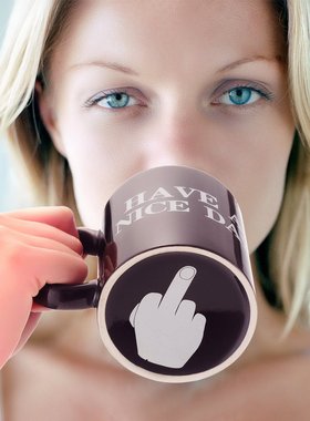 HAVE A NICE DAY中指FUCK陶瓷咖啡马克杯子水杯男女女生日礼物MUG
