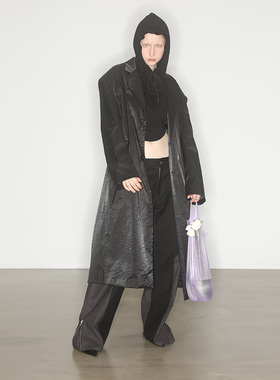 AXYPAGES垫肩轻量廓形黑色长款西装领大衣秋冬款休闲外套overcoat