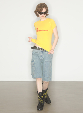 AXYPAGES  牛仔工装五分短裤男女同款复古宽松夏季设计感阔腿中裤