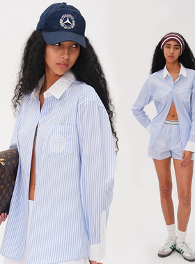 AXYPAGESsimple系列日系拼接条纹衬衫上衣日常简约百搭长袖女士