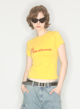 AXYPAGES正肩makedifferences印花T恤夏季显瘦甜酷美式上衣短袖