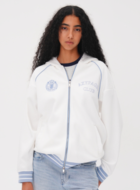 AXYPAGES新款简约设计基础常青藤学院风logo印花拉链卫衣戴帽外套