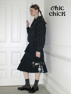 ChicChick时髦小鸡vol18圣诞树节日氛围藏蓝三层百褶半身长裙