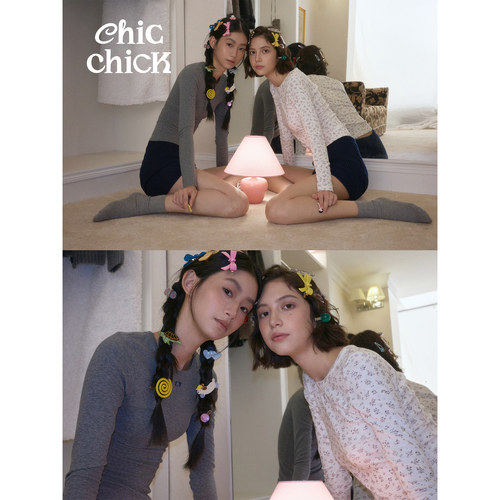 ChicChick白碎花/灰条纹打底衫