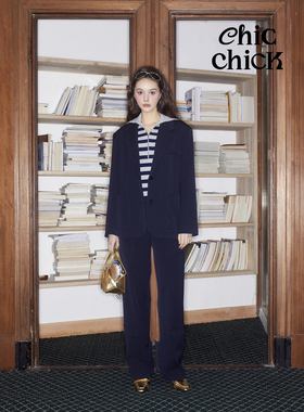 ChicChick时髦小鸡vol19皇家蓝工装插袋垫肩休闲春季薄款西装外套